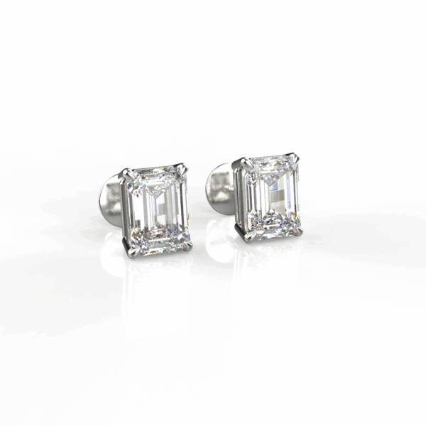 Avarta Sterling Silver 1 Carat Each Emerald Cut Solitaire Stud Earrings With White Gold Polish